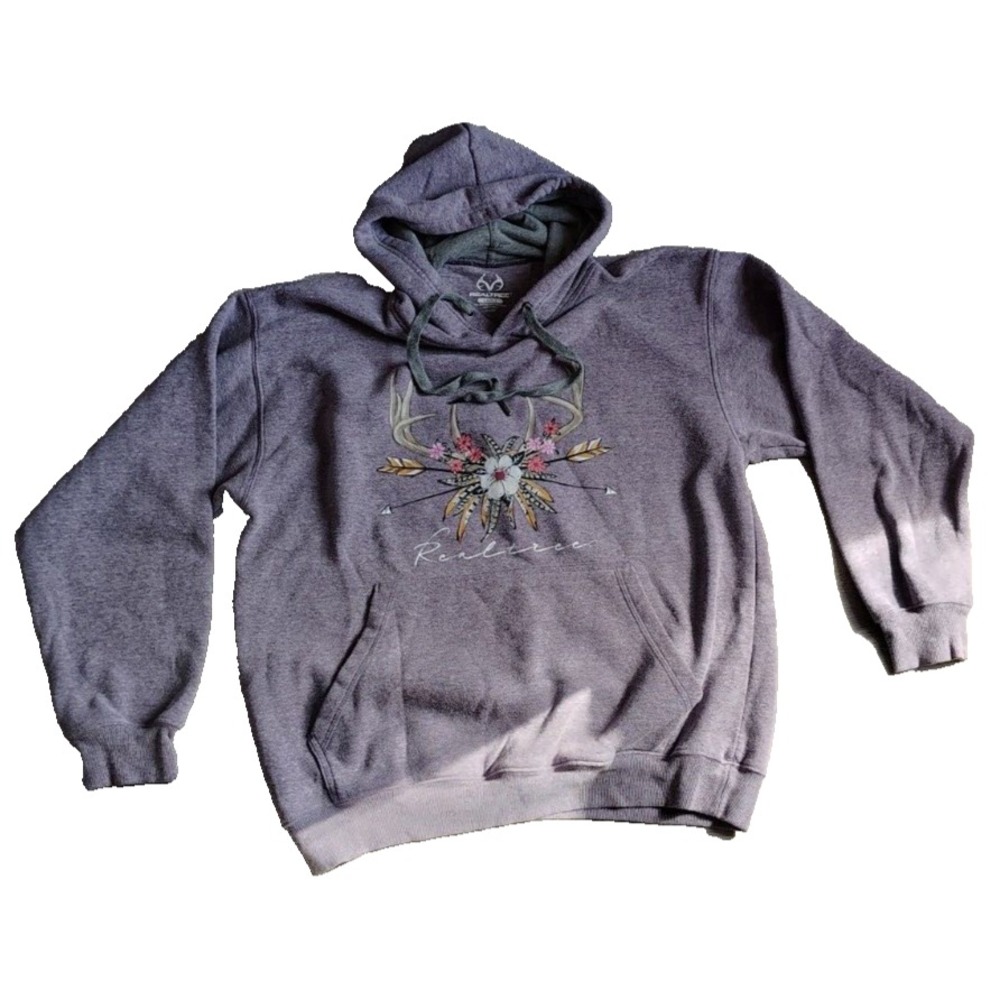 Real Tree Womens Large Hoodie Purple‎ Flowers Feathers Arrows Soft Cotton Blend